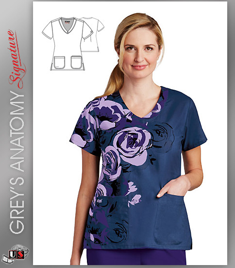 Grey's Anatomy™ Signature Women's V-Neck Rose Ore Print Scrub Top