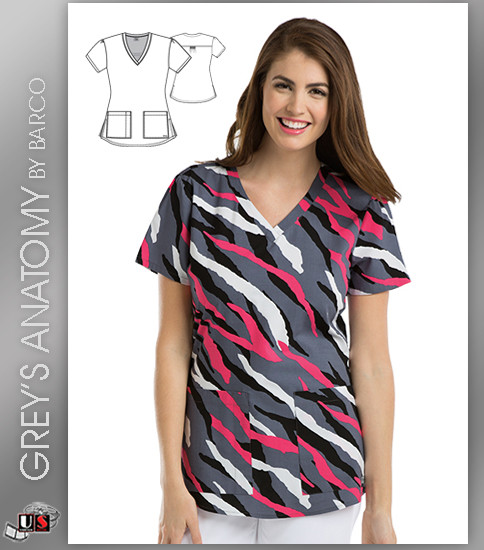 Grey's Anatomy™ Women's V-Neck Print Scrub Top - Zebra