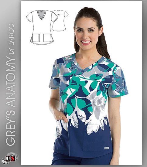 Grey's Anatomy™ Women's V-Neck Print Scrub Top -  Exquisite