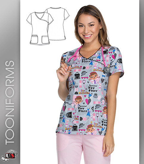 Cherokee Tooniforms Toy Fixer Print Scrub Tops