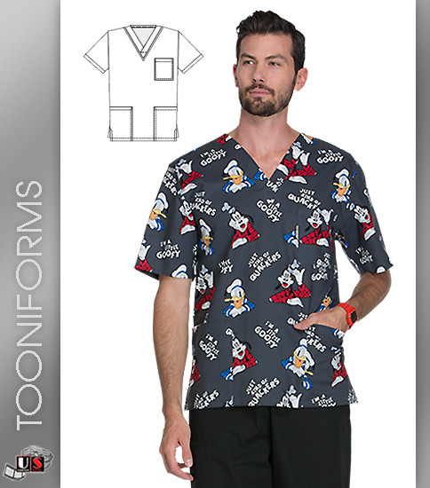 Cherokee Tooniforms Goofy Quackers Unisex V-Neck Top