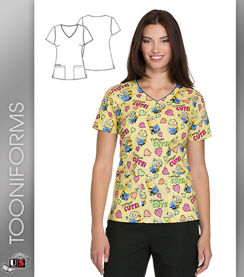 Cherokee Tooniforms Tres Tres Cute V-Neck Print Scrub Tops