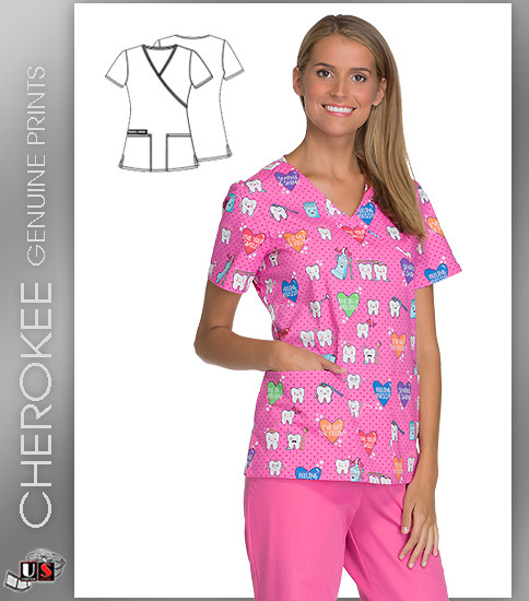 Cherokee Printed I’ve Got The Fillin' Women's Mock Wrap Short Sleeve Top