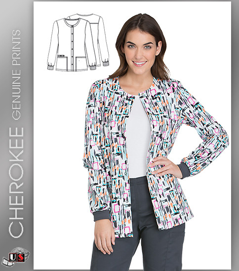 Cherokee Printed Get Up And Geo Women's Snap Front Warm-Up Jacket