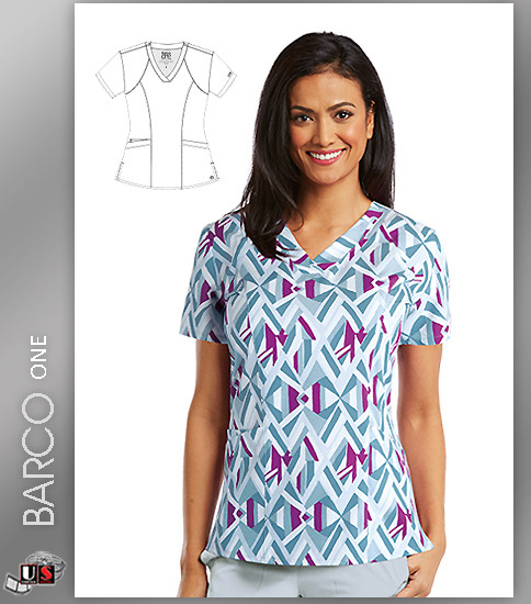 Barco One Element Print V-Neck Scrub Top