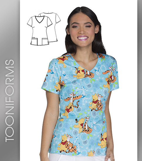 Cherokee Tooniforms My Tigger Friend Women's V-Neck Short Sleeve Top