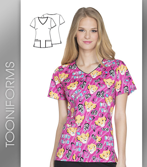 Cherokee Tooniforms Loud and Proud Women's V-Neck Short Sleeve Top