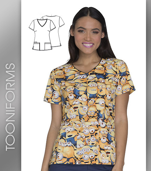 Cherokee Tooniforms Millions Of Minions Women's V-Neck Short Sleeve Top