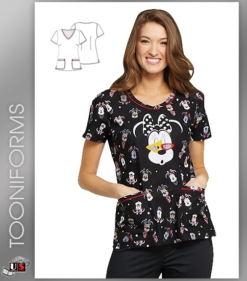 Cherokee Tooniforms Women's Beyond Cute Print V-Neck Short Sleeve Top