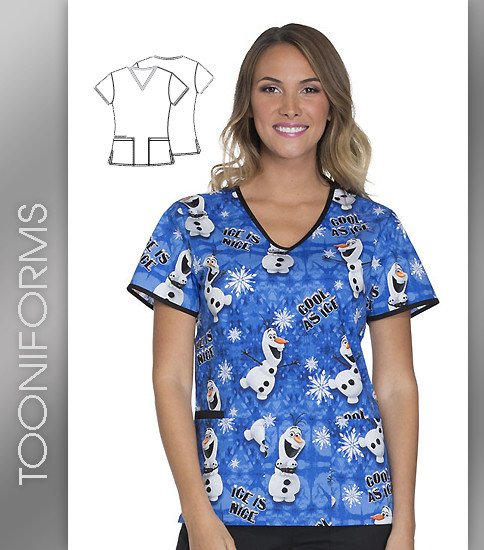 Cherokee Tooniforms Ice Is Nice Women's V-Neck Short Sleeve Top