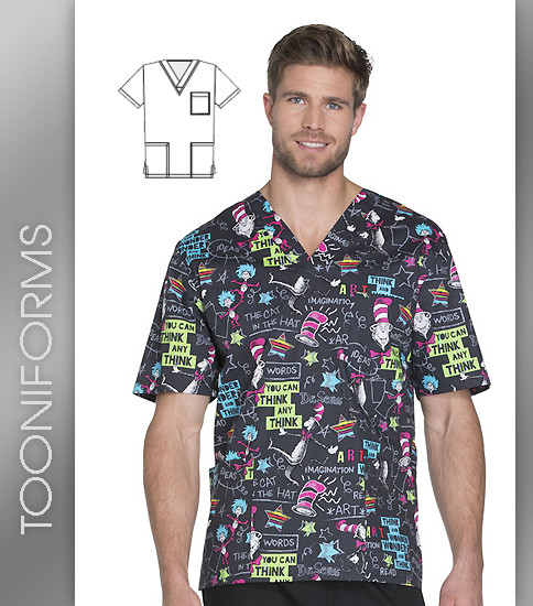 Cherokee Tooniforms Think Any Think Unisex V-Neck Short Sleeve Top