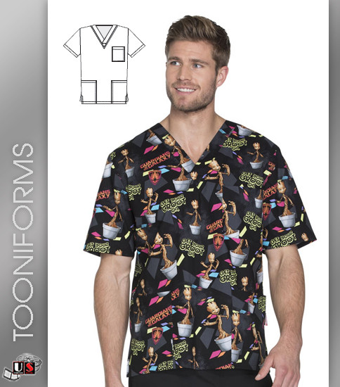 Cherokee Tooniforms Get Your Groot On Unisex V-Neck Short Sleeve Top