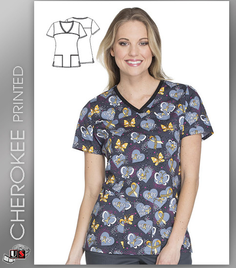 Cherokee Printed Just Believe Women's V-Neck Top