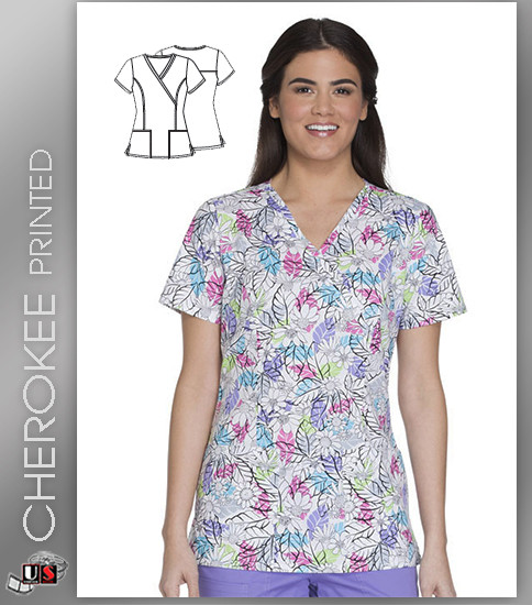 Cherokee Printed Please Don't Leaf Me Women's V-Neck Top