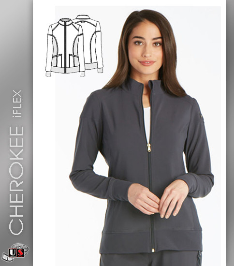 Cherokee iflex Women's Mandarin Collar Long Sleeve Warm Up Jacket