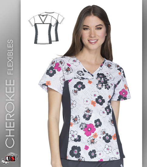 Cherokee Flexibles Fleur You I Will Women's V-Neck Short Sleeve Top