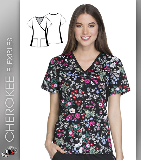 Cherokee Flexibles Blooming Botanicals Women's V-Neck Short Sleeve Top