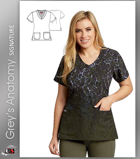 Grey's Anatomy™ Signature Women's V-Neck Cheetah Dip Dye Print Scrub Top