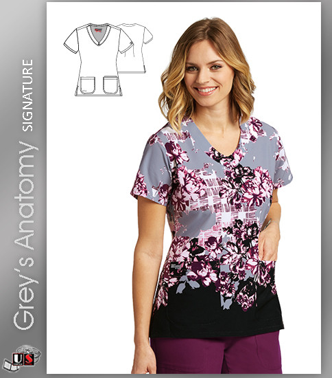 Grey's Anatomy™ Signature Women's V-Neck Rose Garden Print Scrub Top