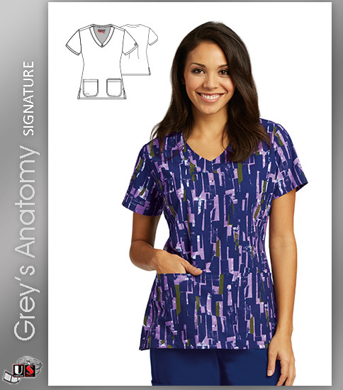 Grey's Anatomy™ Signature Women's V-Neck Abstract Blocks Print Scrub Top