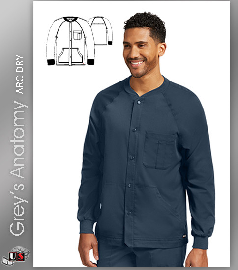 Grey's Anatomy™ Arc Dry Men's Snap Front Raglan Sleeve Scrub Jacket