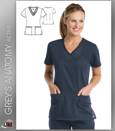 Greys Anatomy Active 3 Pocket V-Neck Scrub Top - SVT Steel