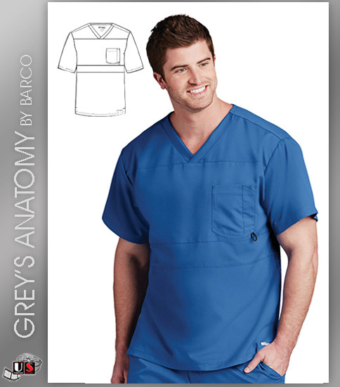 Grey's Anatomy™ Active Men's Paneled V-Neck Solid Scrub Top