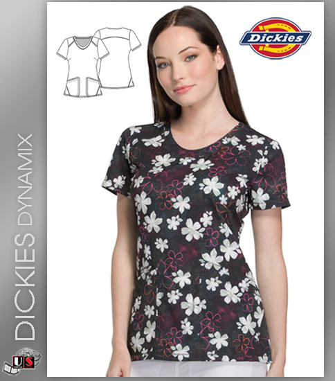 Dickies Dynamix Floral Print Womens V-Neck Top