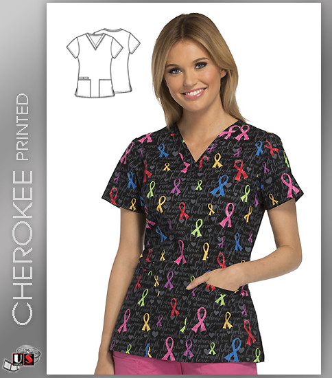 Cherokee Printed  Always Aware Women's Short Sleeve V-Neck Top