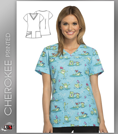 Cherokee Printed Toad-ally Awesome Women's V-Neck Top