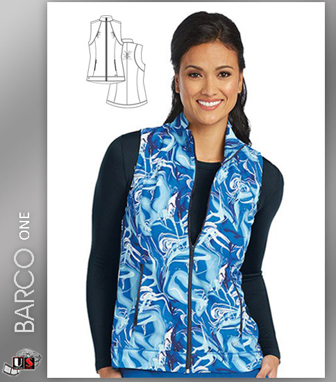 Barco One™ Women's Stand Collar Zip Front Blue Ocean Print Scrub Vest