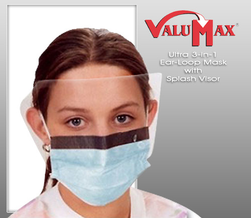 ValuMax Ultra 3-in-1 Ear-Loop Mask with Splash Visor  ( 25 Pcs / Box  )