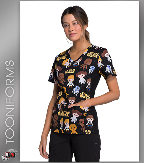 Cherokee Tooniforms Good Guys Star Wars Character V-Neck Scrub Top