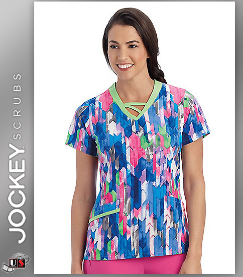 Jockey® Scrubs Women's V-Neck Geometric Print Scrub Top