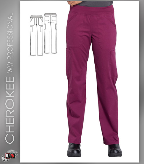 Cherokee Workwear Professionals Mid Rise Straight Leg Pull-on Cargo Pant