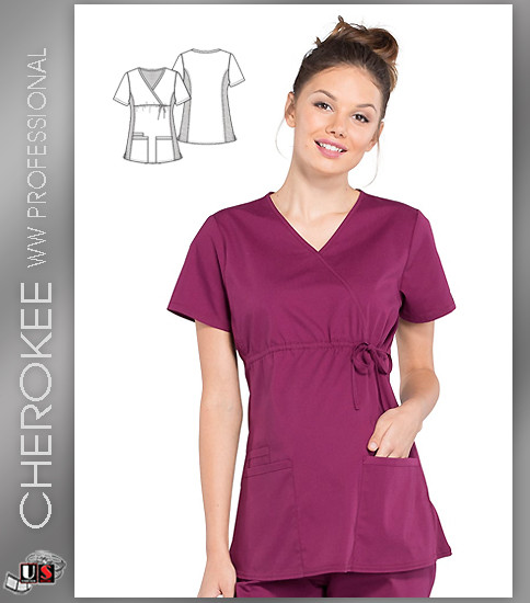 Cherokee Workwear Professionals Maternity Mock Wrap Top