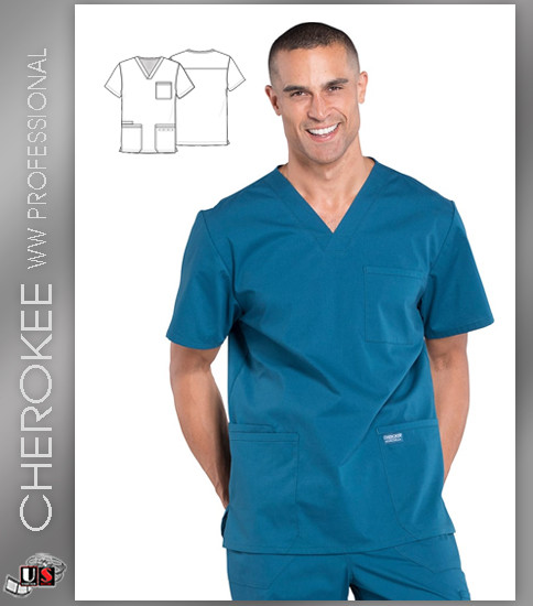 Cherokee Workwear Professionals Men's Short Sleeve V-Neck Top