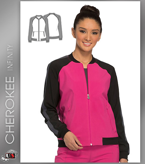 Cherokee INFINITY Women's Zip Front Raglan Sleeve Solid Scrub Jacket-POBR