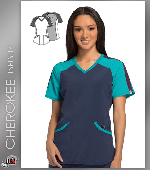 Cherokee INFINITY Women's V-Neck Knit Back Solid Scrub Top - NYPS