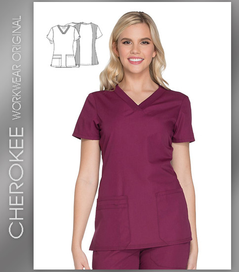 Cherokee Workwear Originals Women's Knit V-Neck Solid Scrub Top