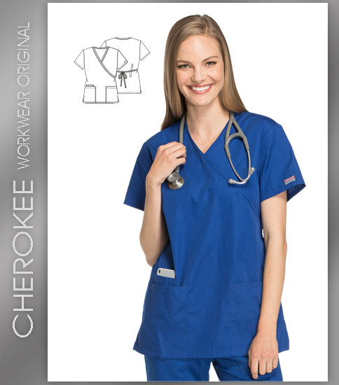 Cherokee Workwear Originals Women's Mock Wrap Tunic Solid Scrub Top