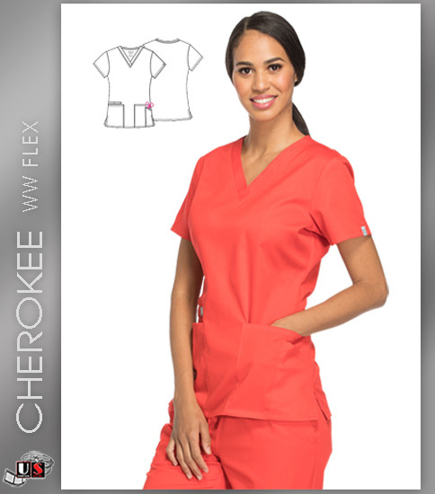 Cherokee WW Flex Workwear Women's V-Neck Solid Scrub Top