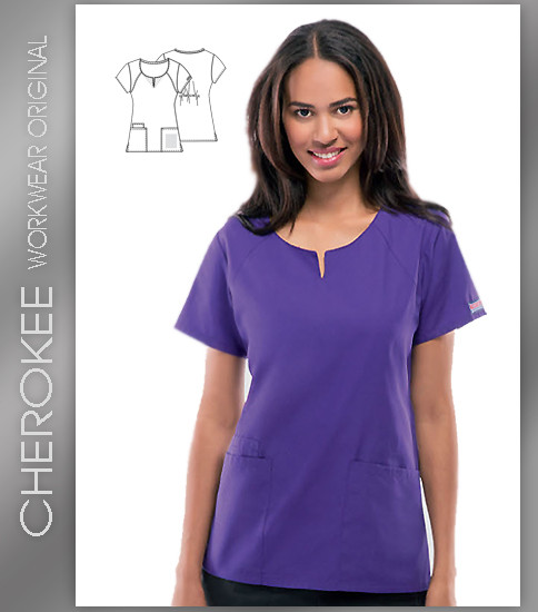 Cherokee Workwear Originals Women's Round Neck Solid Scrub Top