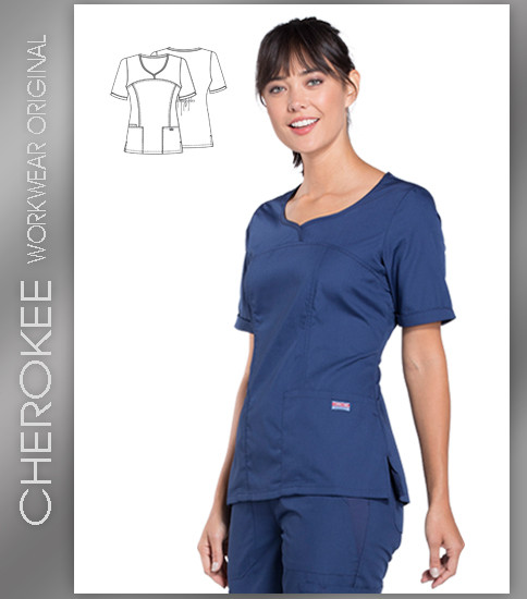 Cherokee Workwear Originals Women's Novelty V-Neck Solid Scrub Top