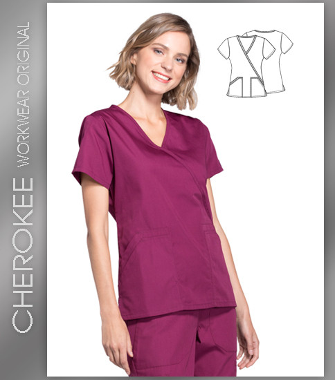 Cherokee Workwear Originals Women's Mock Wrap Solid Scrub Top