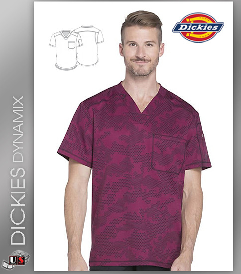 Dickies Dynamix Men's V-Neck Dots So Cool Print Scrub Top