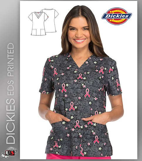 Dickies EDS Signature Women's Love Trust Care Print V-Neck Scrub Top