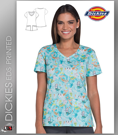 Dickies EDS Signature Women's Purr-maids Print V-Neck Scrub Top