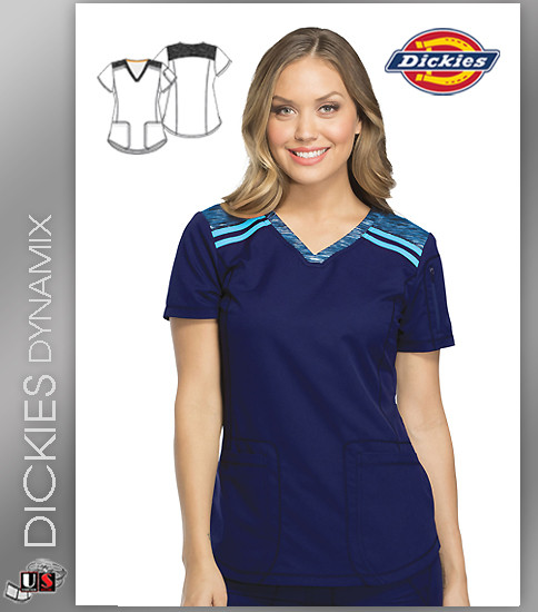Dickies Dynamix Womens Princess Line V-Neck Top Navy Blue Ice
