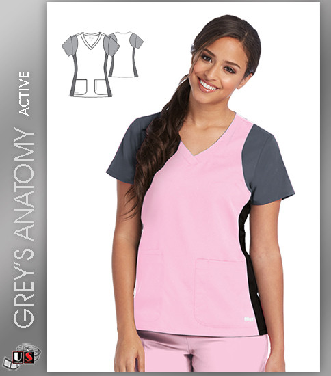 Grey's Anatomy Active Women's V-Neck Colorblock Racerback Solid Scrub Top - LRB